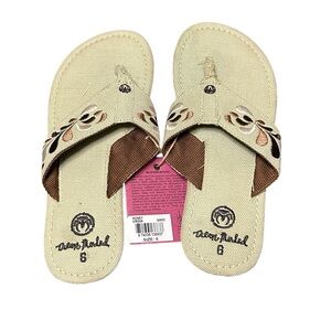 Ocean Minded Women’s Flip Flops Honey Sand Flat Beach Boho NWT Embroidery Sz 6
